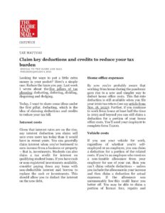 Claim Key Deductions And Credits To Reduce Your Tax Burden - Globe ...