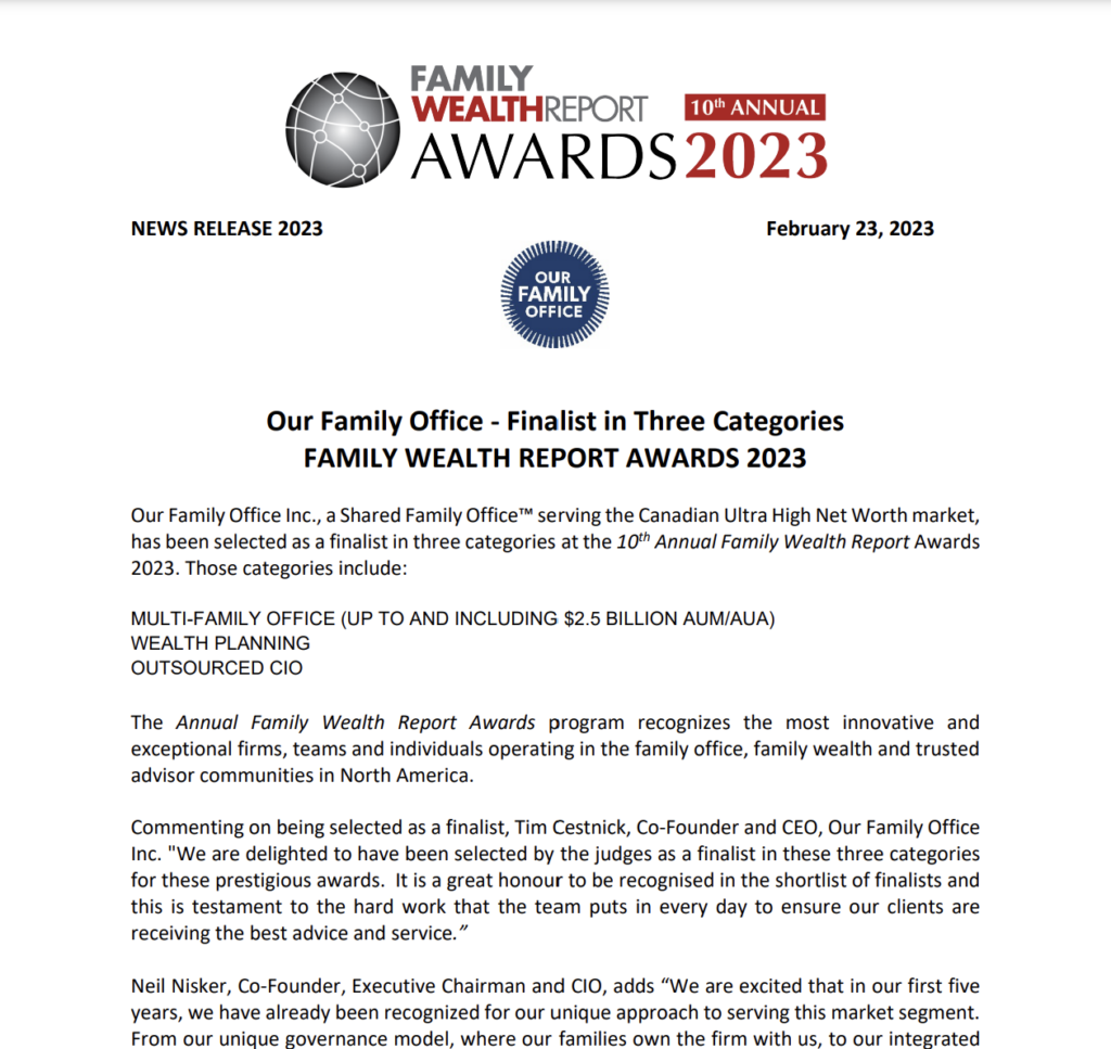 Press Release FWR Awards 2023 Our Family Office